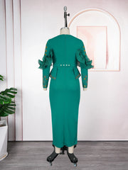 Plus Size African Party Dresses for Women Dashiki Diamond Bodycon Slit Long Dress Elegant Turkey Muslim Wedding Evening Gown