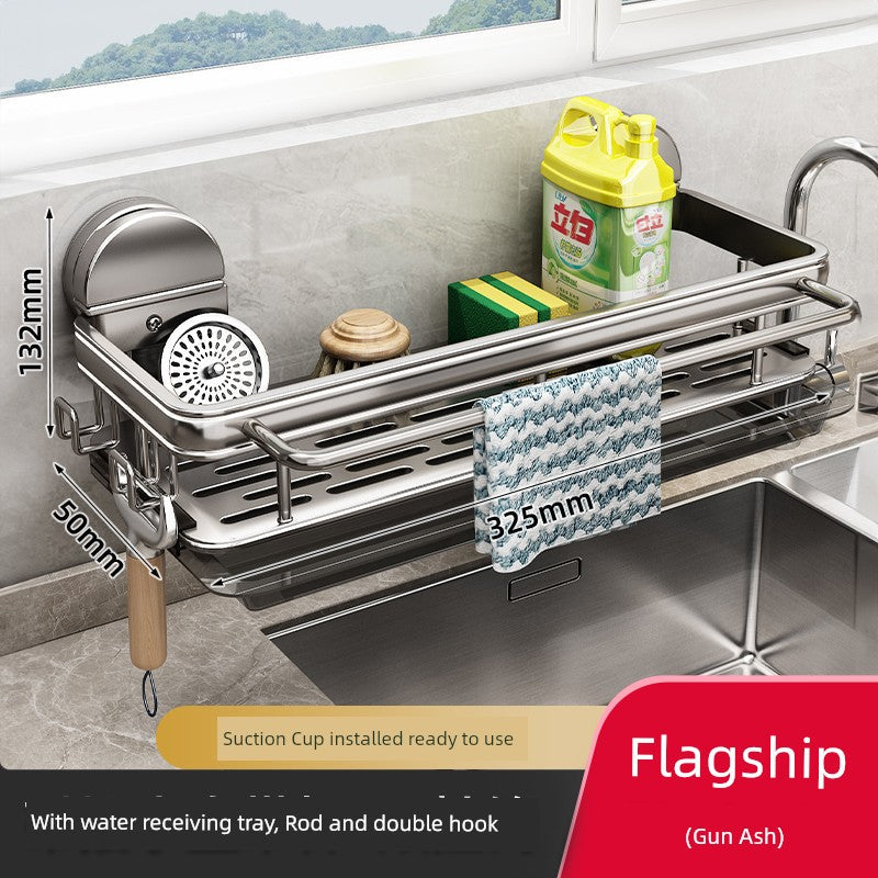 Aluminum wall-mounted kitchen seasoning rack with punch-free design, ideal for organizing spices and condiments in a modern kitchen.