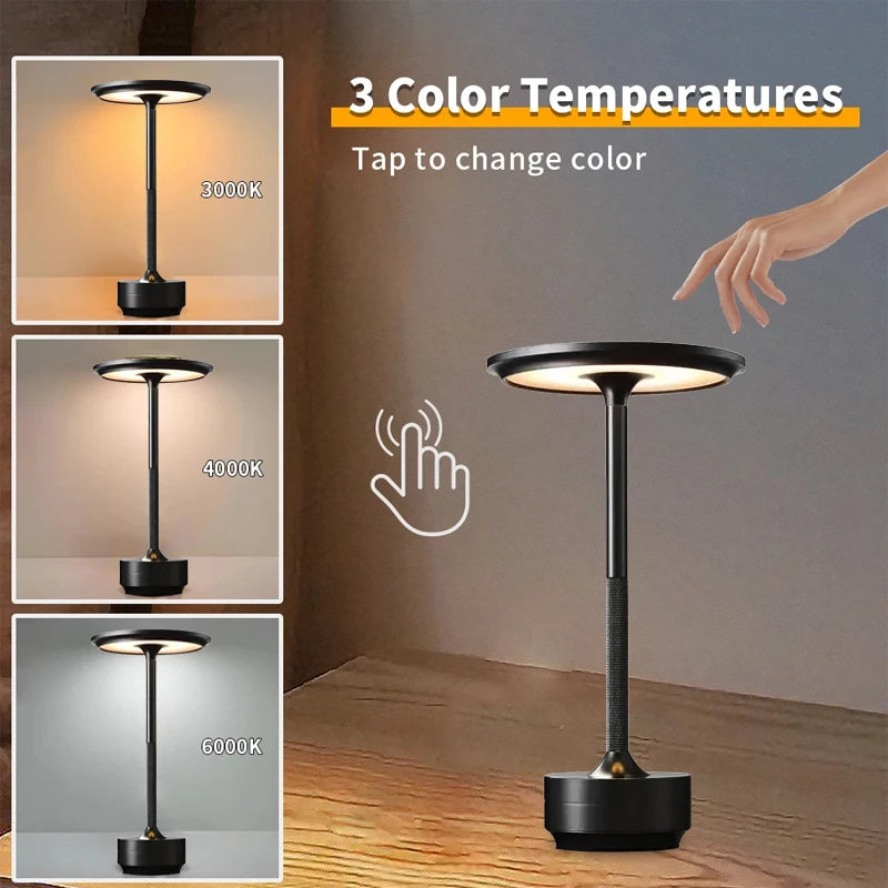 Showlu Smart Touch Control LED Table Lamp with rechargeable battery and dimmable USB, featuring sleek modern design.