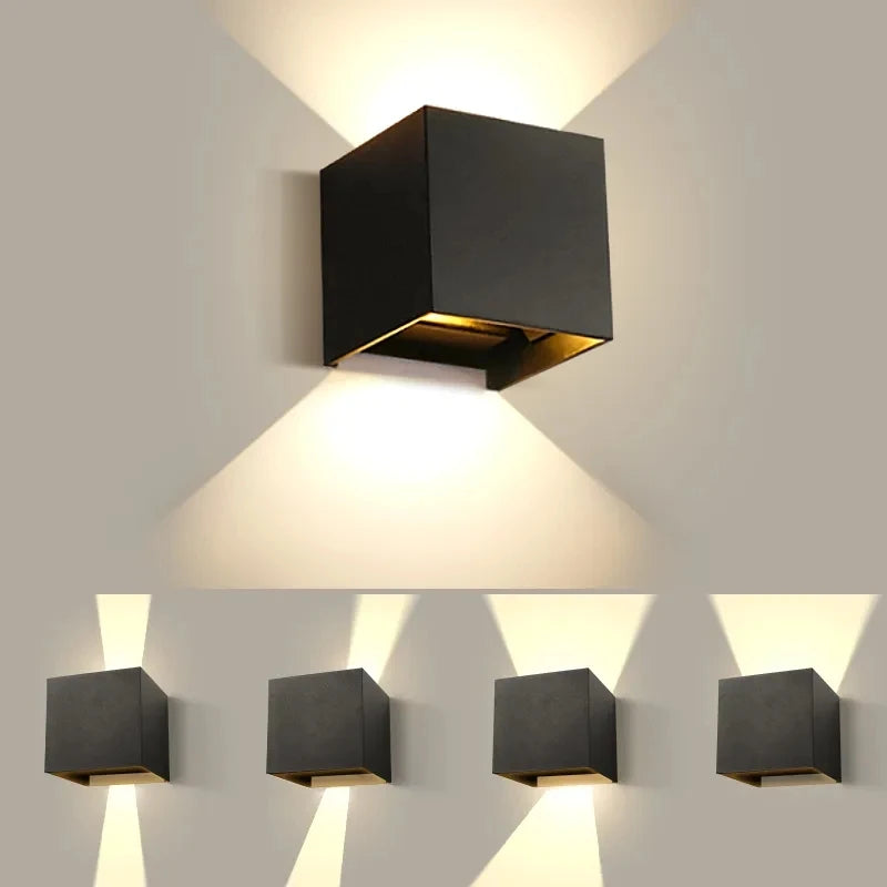 Showlu Smart waterproof LED wall light in 6W and 12W, outdoor IP65 rated lighting fixture mounted on a wall in a modern setting