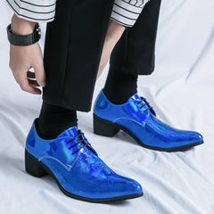 Designer New Arrival Men's Charm Blue Black Pointed Lace Up Shoes Male Formal Wedding Prom Dress Prom Loafers Homecoming