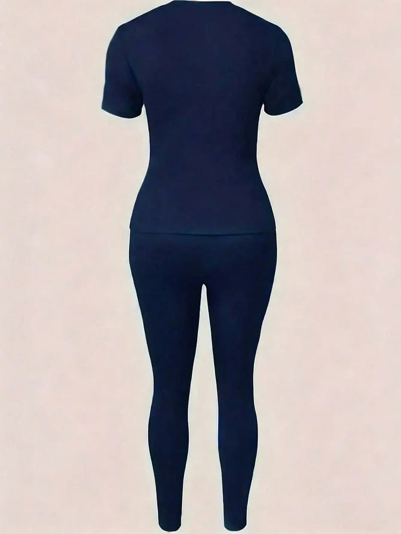 2026 Women's New Paris Printed Two-Piece Set, Casual Short-Sleeved Round Neck T-Shirt and Tight Pants Long Pants Set