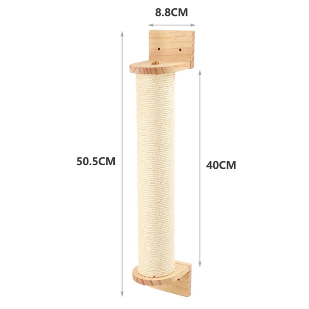 Wall-mounted cat climbing rope and wooden sisal scratching post by Showlu Fashion Store, designed for feline play and scratching.