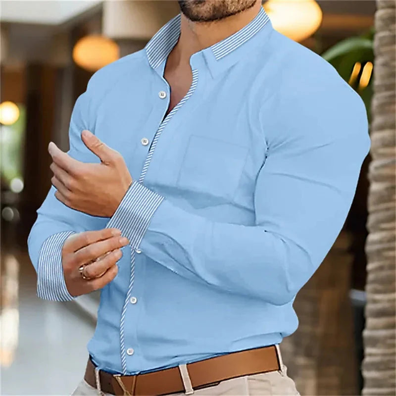 SHOWLU men's slim fit dress shirt with 3D stripe print in bamboo fiber, stylish and comfortable men's shirt for formal or casual wear.