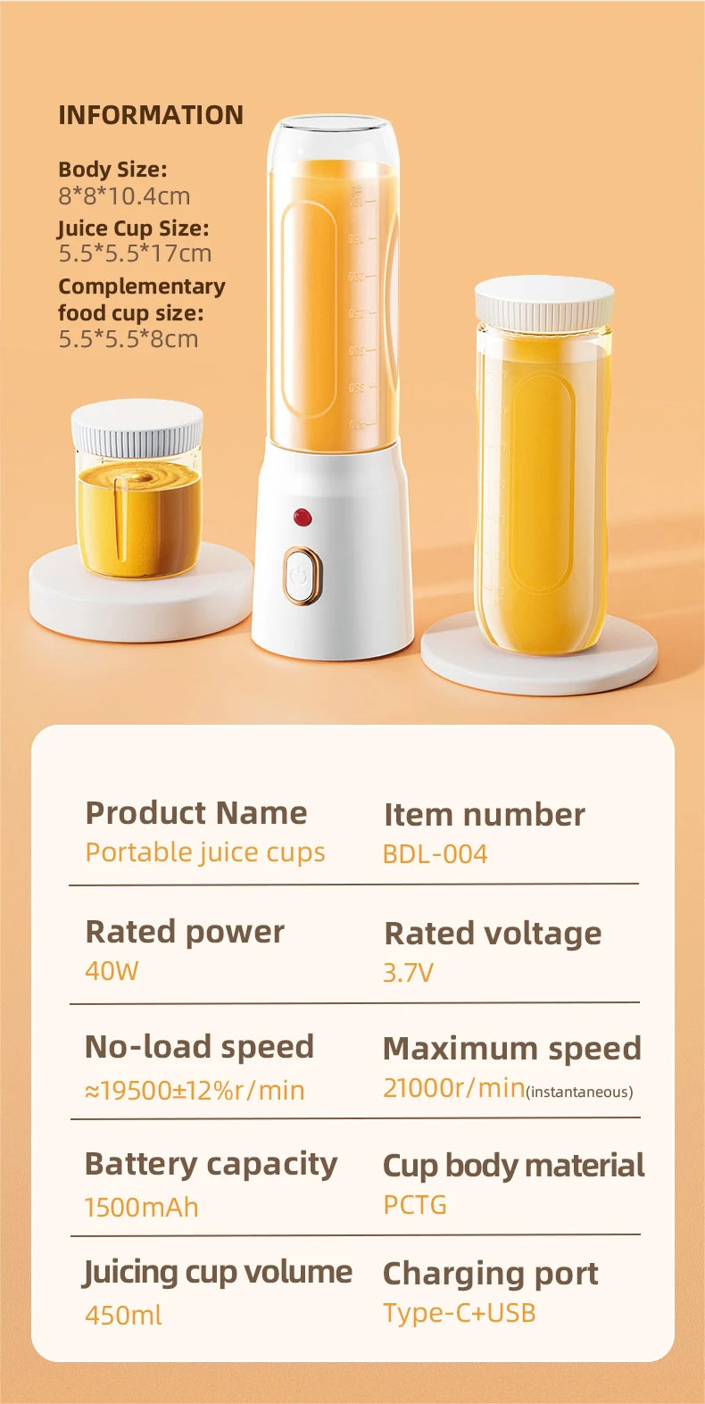 Portable USB blender by Showlu Smart General with 500ml capacity, shown with its sleek design and blending jar.