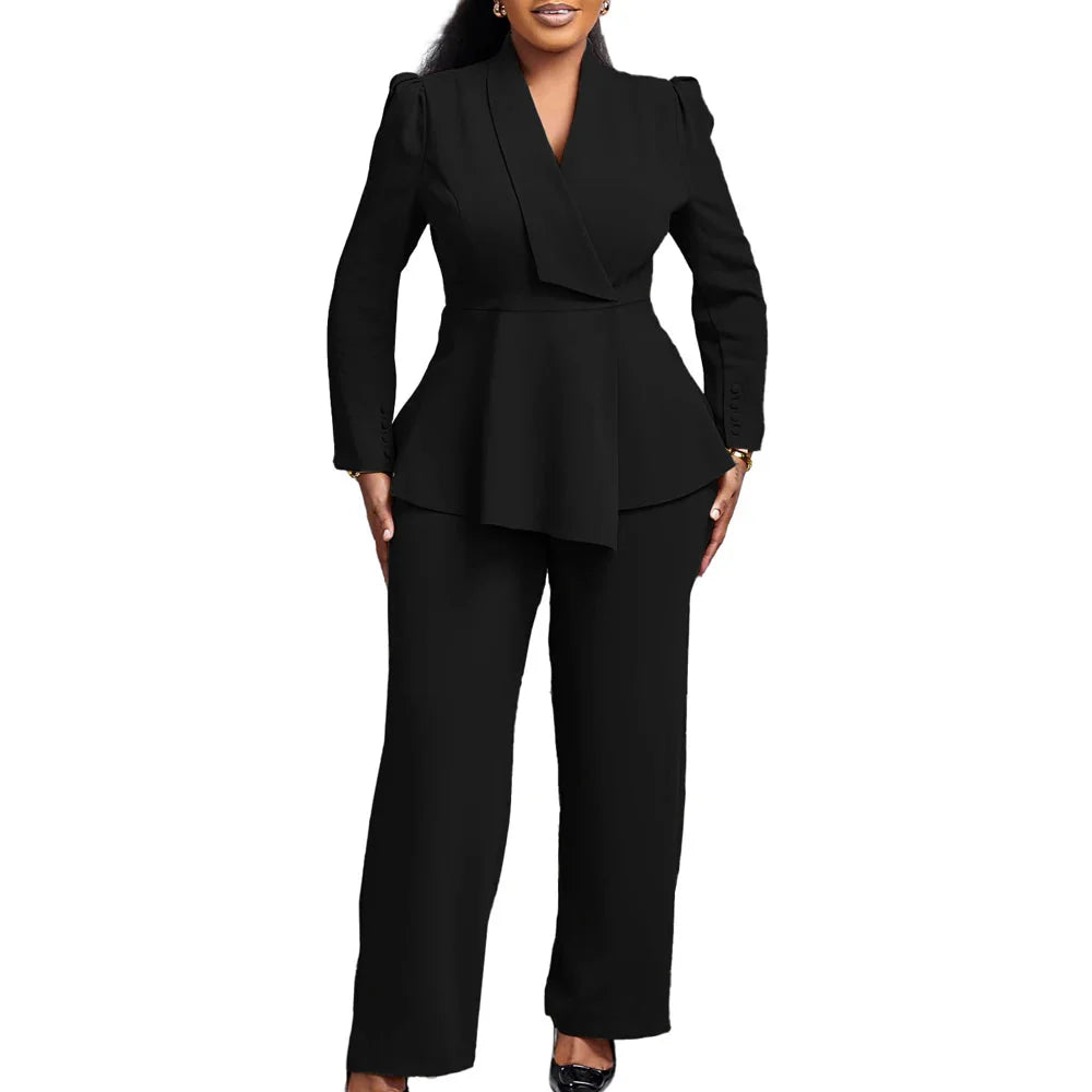 Elegant women's 2-piece wide-leg pant suit by SHOWLU FASHION STORE, featuring a stylish office work set with tailored design and comfortable fit.