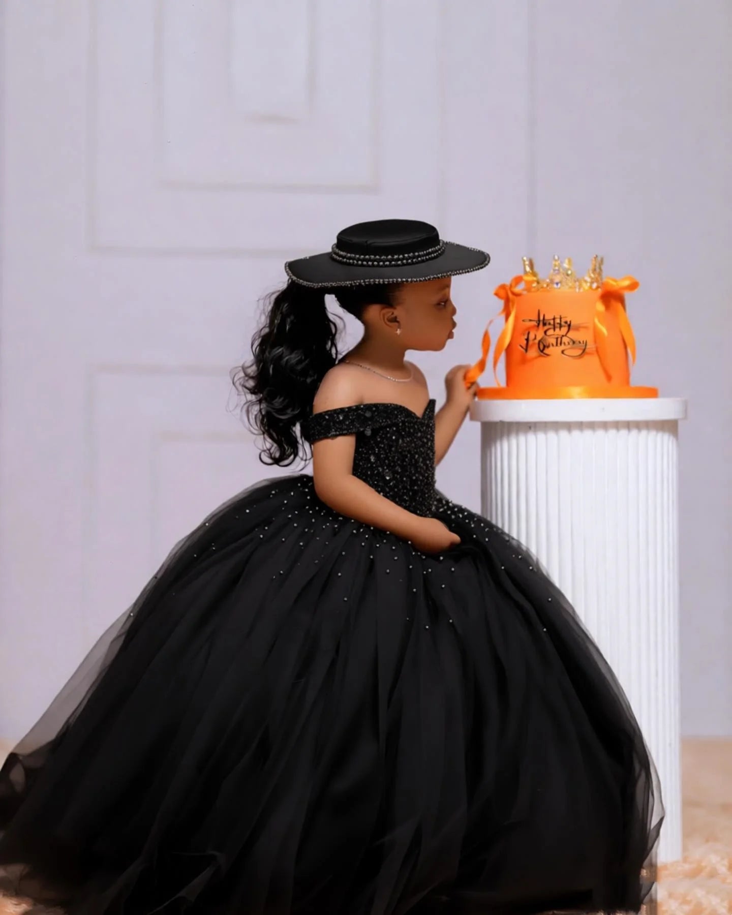 Orange Tulle Girls Birthday Party Dresses Customized Ball Gown Crystal Flower Girl Dresses for Wedding Baby Girls Pageant Dress