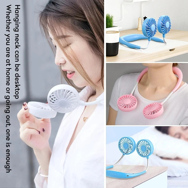 Portable Hanging Neck Fans USB Rechargeable Leafless Mini Air Cooling Fan Air Conditioner Wearable Neckband Fans