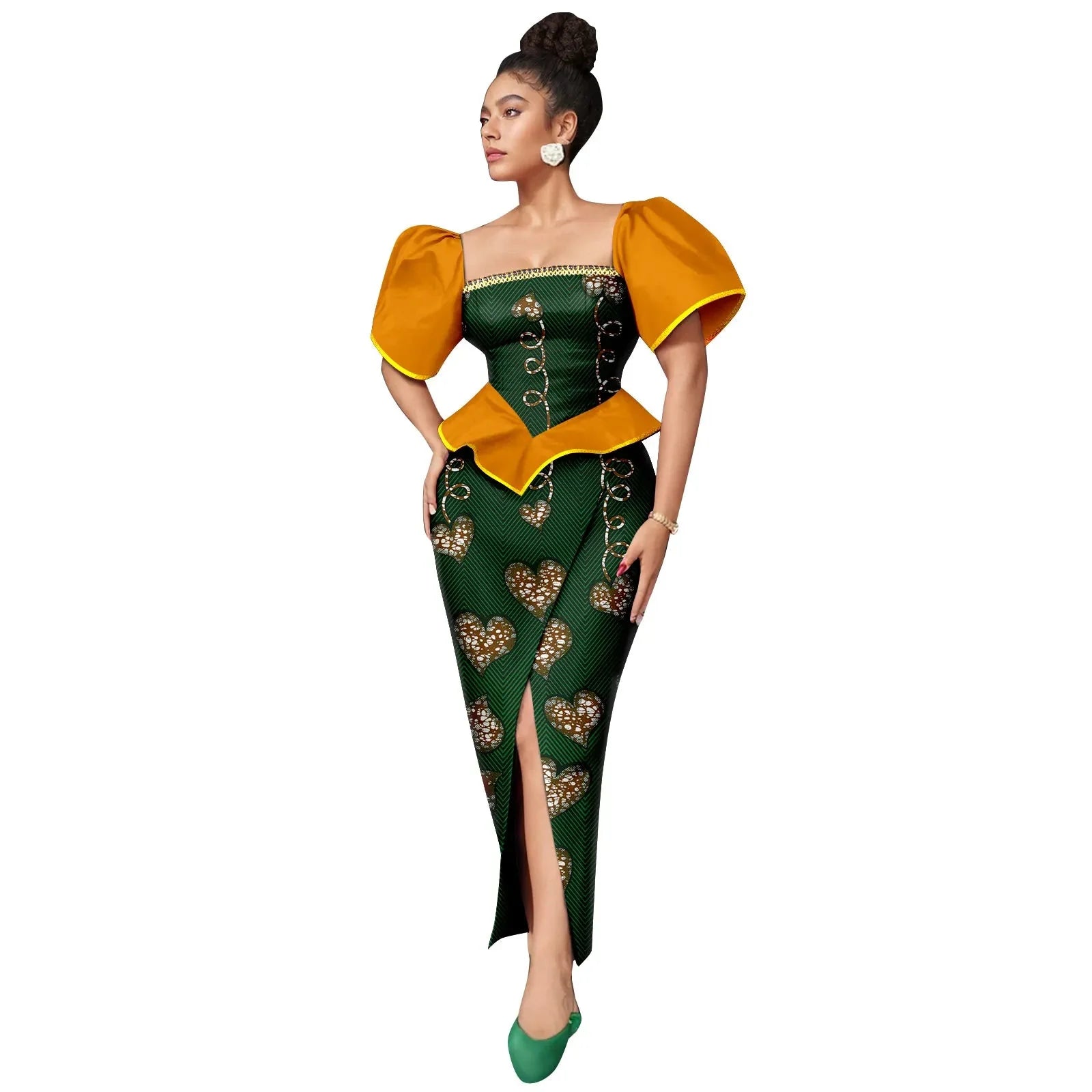 SHOWLU FASHION STORE AFRIPRIDE women's Ankara print square neck puff sleeve A-line dress, vibrant and stylish for casual wear