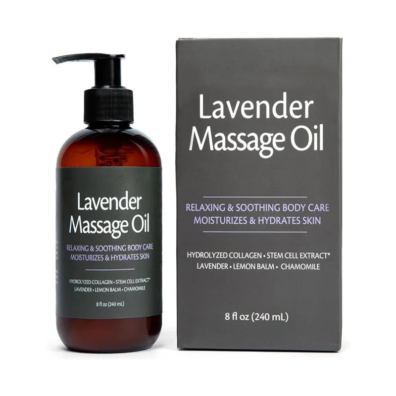 Showlu Collagen Skin Firming Body Massage Oil in a 240ml bottle, natural soothing formula, with a clear view of the product label.