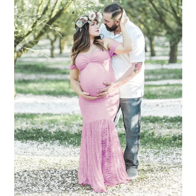 Sexy lace maternity dress by Showlu Fashion, mermaid-style pregnancy maxi gown with fitted silhouette and elegant design.
