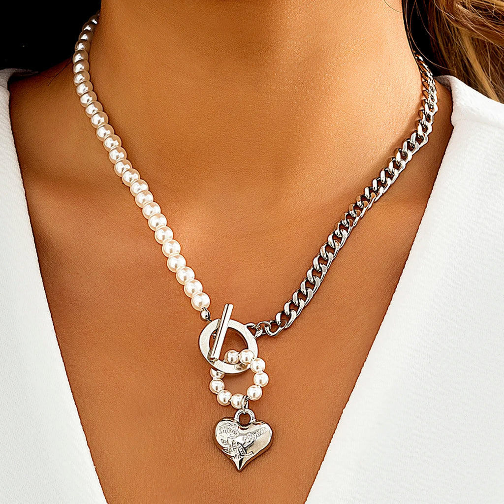 Baroque simulated pearls long tassel pendant necklace with beaded link chain for women, trendy lariat wedding jewelry design