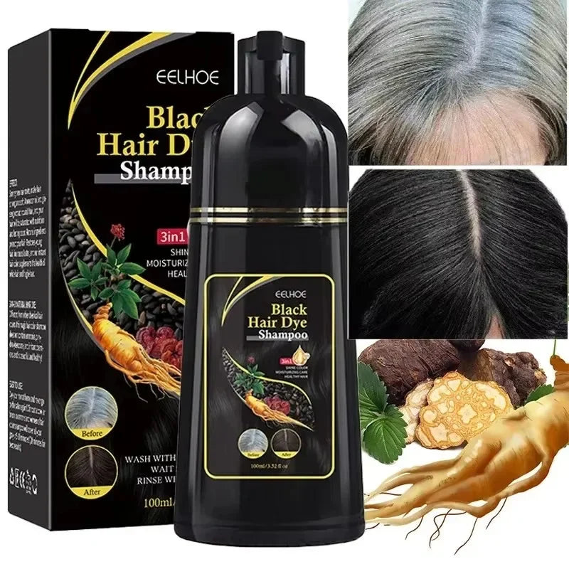 Black hair dye shampoo for gray hair, Showlu Fashion Store 3-in-1 herbal nourishing hair color shampoo for women and men.