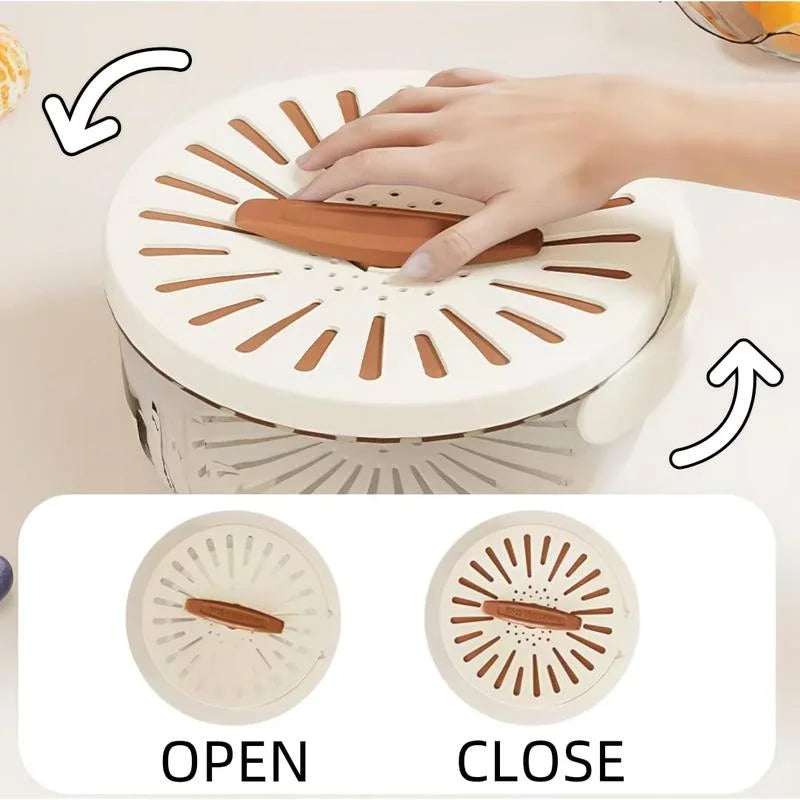SHOWLU FASHION STORE Kitchya multifunctional fruit and vegetable colander with strainer lid, featuring mesh design and ergonomic handle.