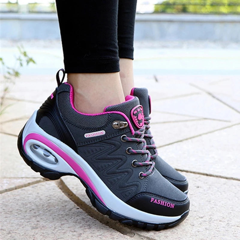 Women’s platform sneakers by Showlu Fashion Store featuring non-slip outdoor hiking and casual running shoes with low top design.