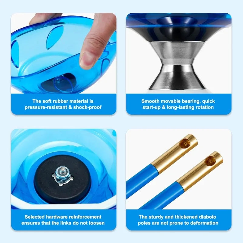 Portable Diabolo Chinese yoyo set for fitness, featuring colorful diabolo and sticks, ideal for outdoor and indoor agility exercises.