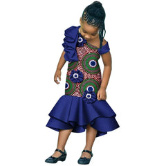 Girls African Dress Children Bazin Riche Dashiki Mermaid Dress Fashion Cute Party Dresses Girls African Print Clothing WYT598