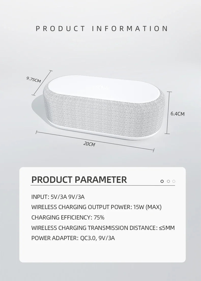 Showlu Smart General 15W wireless charging alarm clock with LED night light, featuring a sleek digital display and modern design.