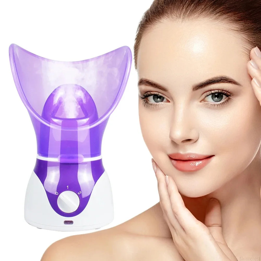 Showlu Smart Facial Steamer with hot and cold spray for face moisturizing and skin refreshing, shown in use.