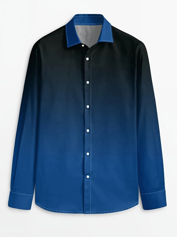 Men's checked long-sleeved button-up shirt by Showlu Fashion, featuring high-end striped design and casual fitted style.