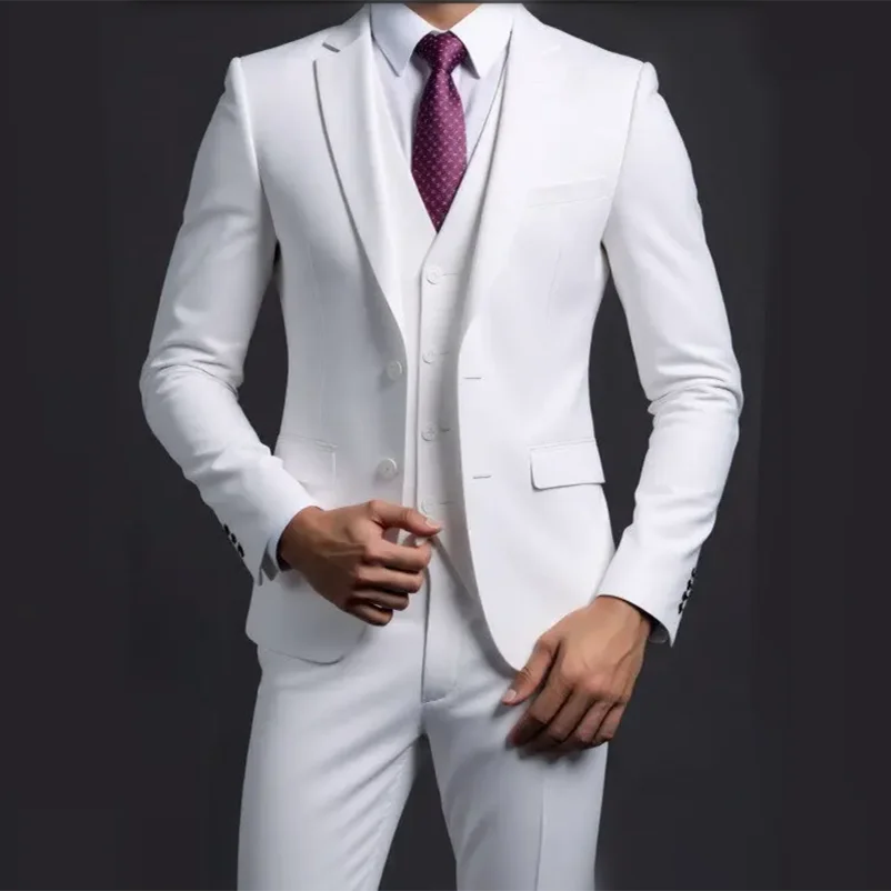 Men's British style suit featuring blazer, vest, and trousers from Showlu Fashion Store, ideal for business, casual, or wedding occasions.