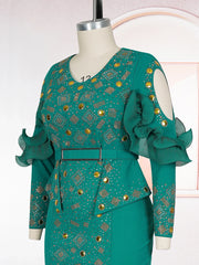 Plus Size African Party Dresses for Women Dashiki Diamond Bodycon Slit Long Dress Elegant Turkey Muslim Wedding Evening Gown