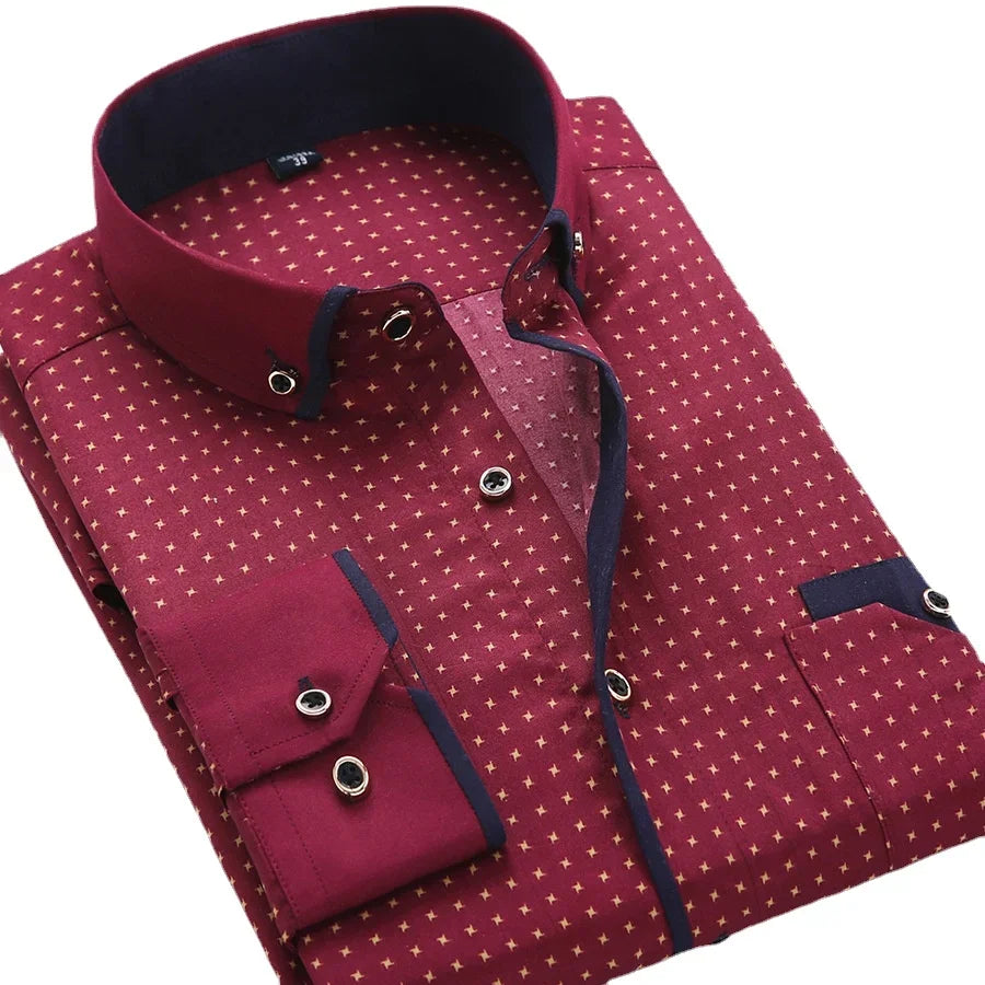 Black floral button-down men's shirt by Showlu Fashion, long sleeve slim fit dress shirt for casual or formal wear