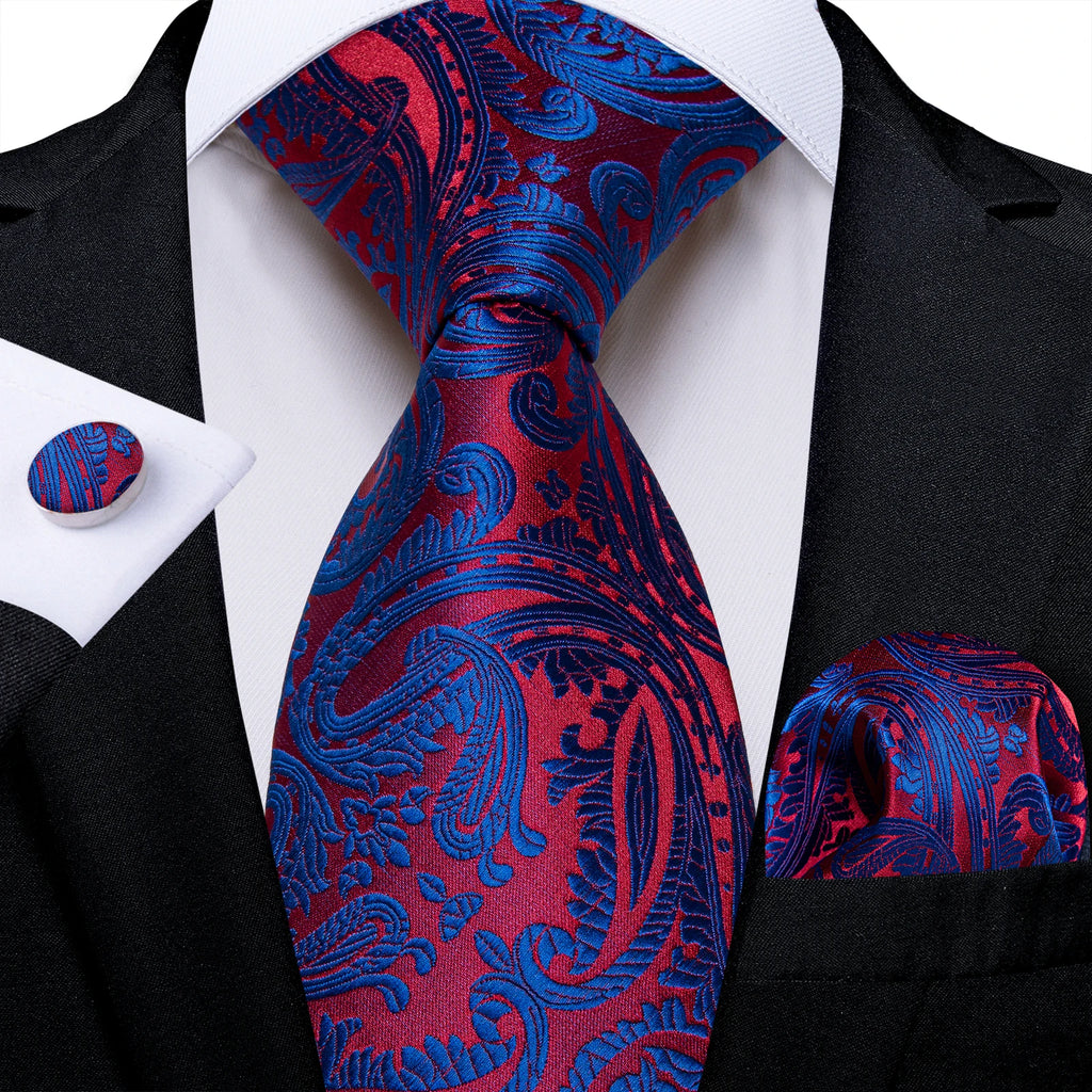 New Classic 100% Silk Men's Ties 8cm Blue Plaid Dot Striped Business Necktie Handkerchief Wedding Party Tie Set Gravatas DiBanGu