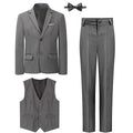A&J DESIGN boys' 3-piece formal wedding suit with tuxedo blazer, vest, and pants, styled for special occasions, in a sleek black design.