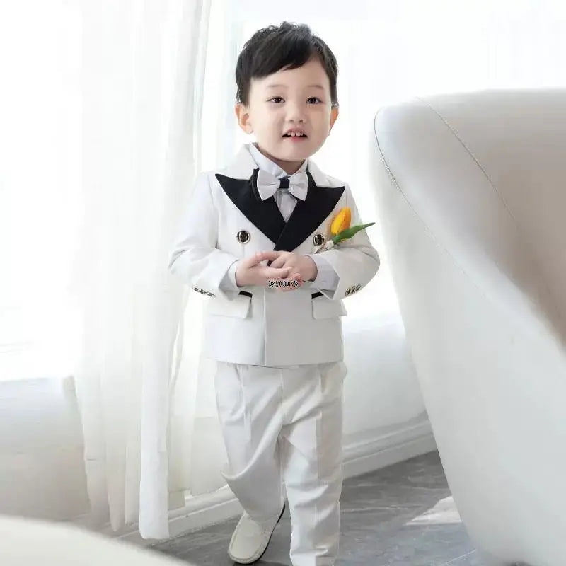 PsyMonster Boys white wedding tuxedo suit with 2-piece jacket and pants set, stylish formal attire for boys