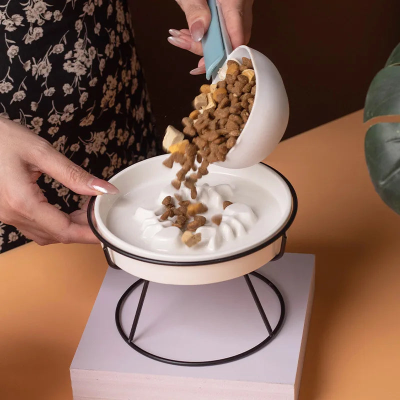 Ceramic practical cat bowl with high foot design, anti-choking grain bowl, suitable for slow feeding and preventing black chin.