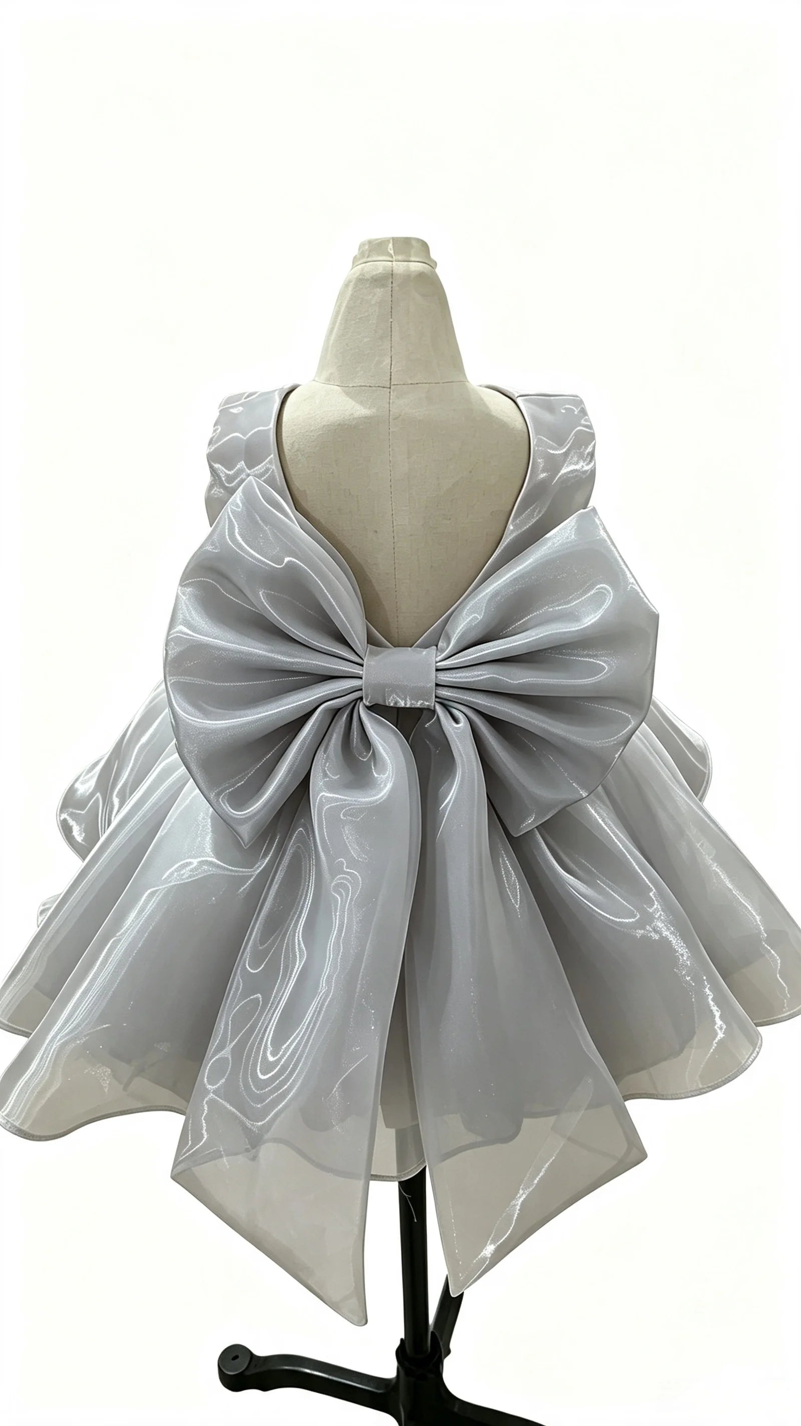Baby Girl Satin Flower Girl Dress Low Back Thin Straps Bow Luxury Princess Gown Toddler 1st Birthday Baptism Wedding Party Dress