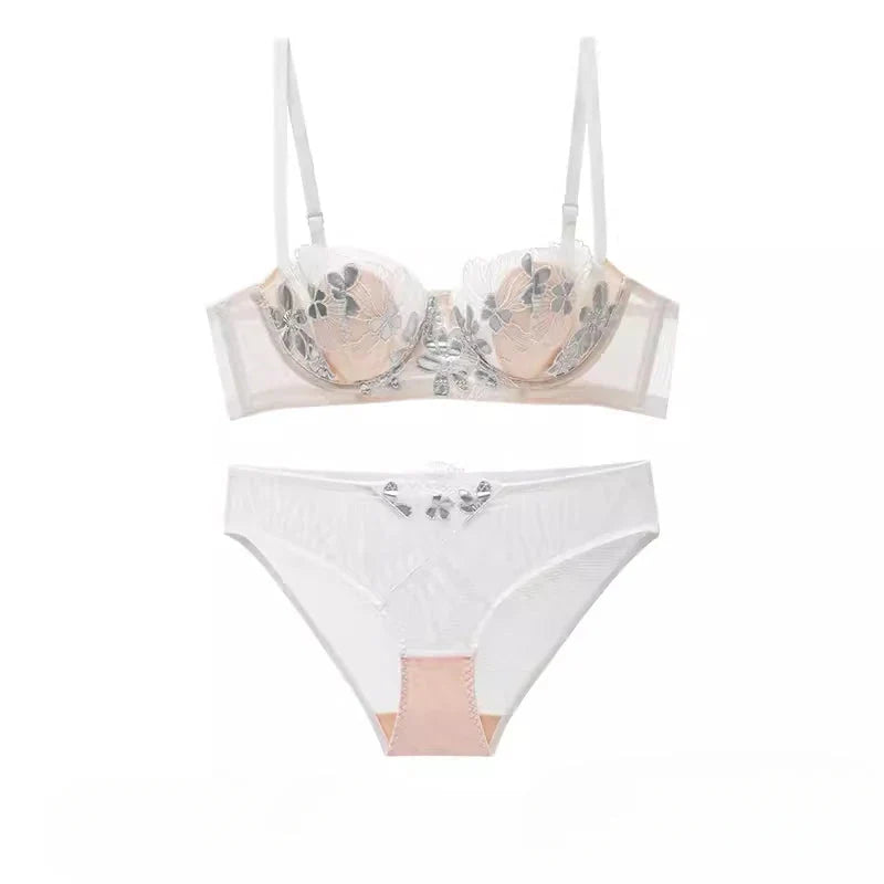 Sexy embroidery bra set from SHOWLU FASHION with ultra-thin soft underwire, featuring delicate embroidery and comfortable fit.