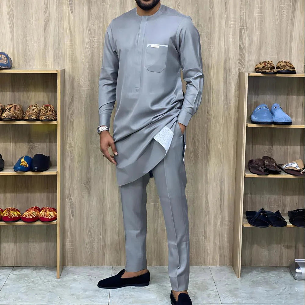 SHOWLU FASHION men's striped two-piece suit, formal cotton blend set, featuring a tailored jacket and matching trousers.