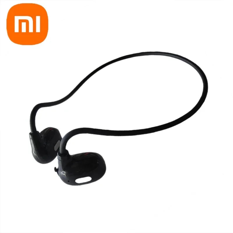 Redmi Air-Conduction Bluetooth 5.3 waterproof sports earbuds showing black wireless earphones with ear hooks for active use