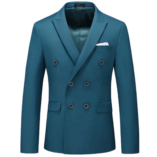 2025 Fashion New Men's Casual Boutique Business Solid Color Double Breasted Suit Jacket Blazers Coat