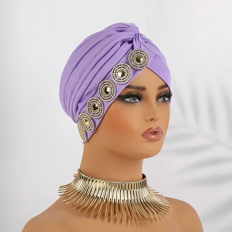 Indian Women Chemo Cap Muslim Diamonds Hijab Pleated Turban Wrap Headscarf Beanies Hair Loss Bonnet Hat Femme Turbante Mujer New SHOWLU FASHION STORE