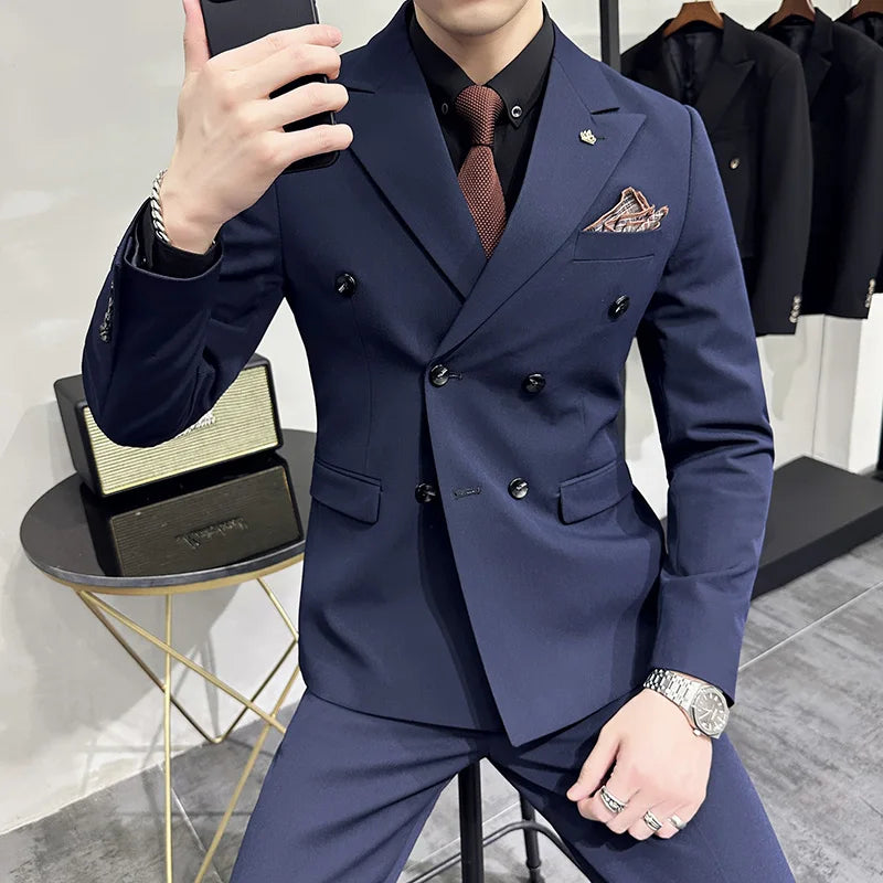 S-7XL (Jacket+Vest+Pants) Fashion Boutique Lattice Formal Business Mens Suit 3Pcs Set Groom Wedding Dress Plaid Suit Show Stage SHOWLU FASHION STORE