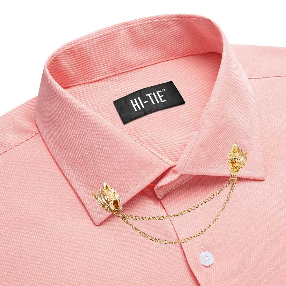 Men's slim fit silk long sleeve shirt by Showlu Fashion, solid jacquard formal top with elegant design and tailored fit.