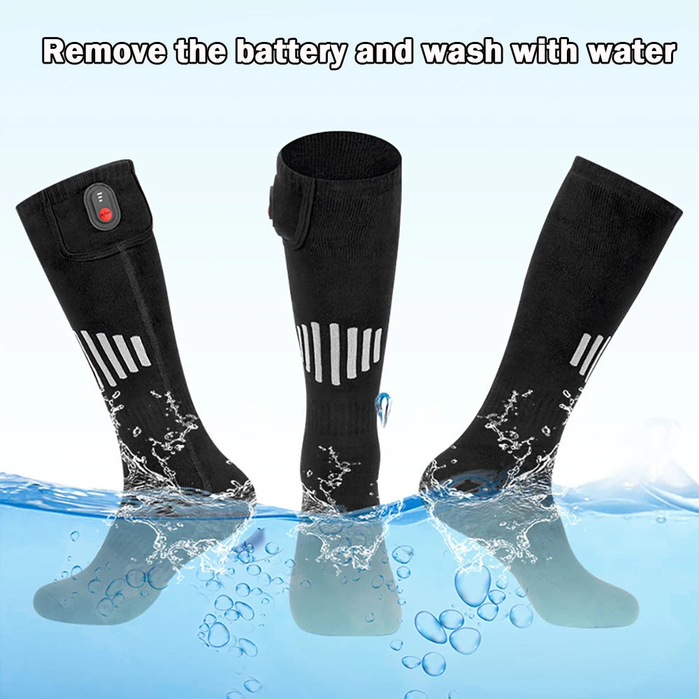 Showlu Smart General electric heated socks with rechargeable batteries, designed for warm winter comfort and outdoor use.