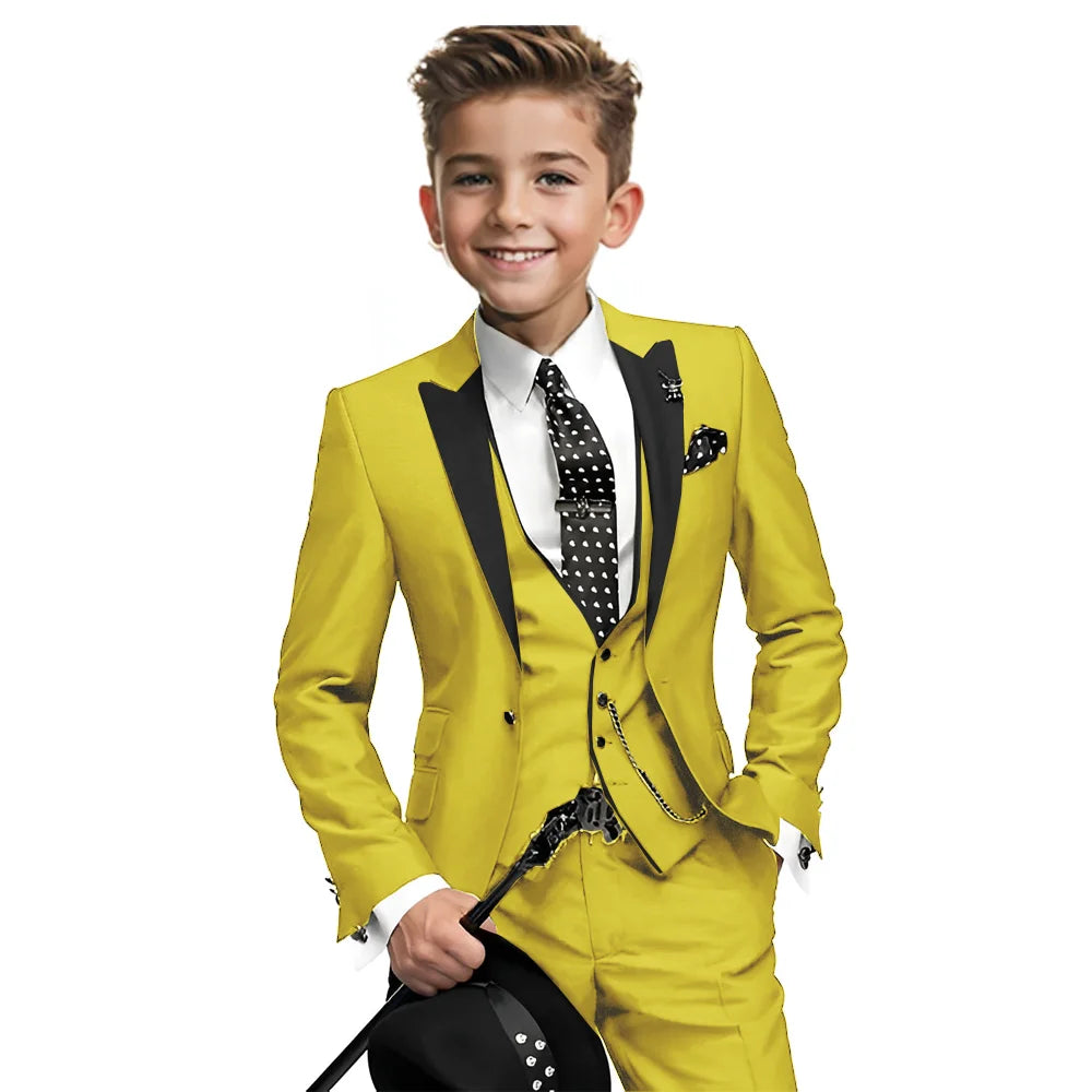 Navy blue boys tuxedo with blazer, pants, and vest, formal wedding suit for boys aged 2-16, Showlu Fashion Store outfit