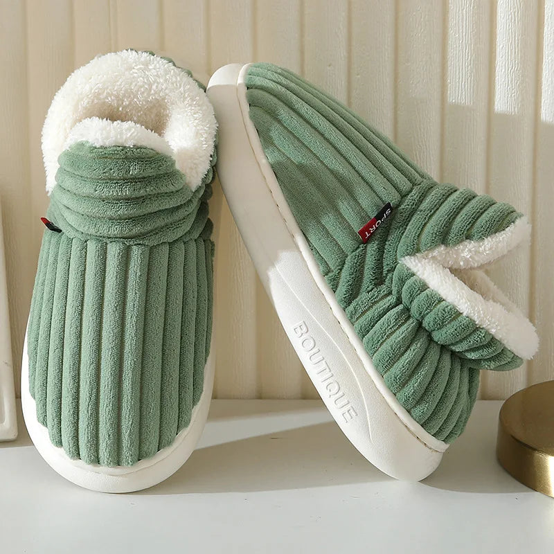 Showlu Fashion winter men's slippers with short plush cotton boots, indoor fuzzy fur shoes, soft and casual for cozy comfort