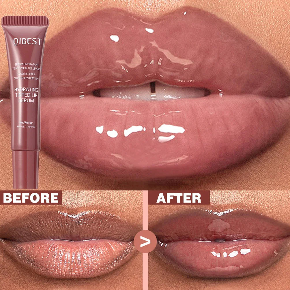 SHOWLU Fashion Store QiBest Clear Water Gloss Glass Lip Gloss with moisturizing formula and mirror finish, shown on a model's lips.