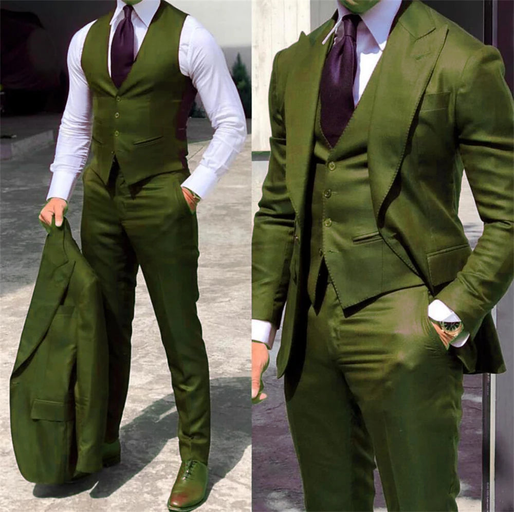 Elegant Wedding Tuxedos Suits Slim Fit Bridegroom For Men 3 Pieces Groomsmen Suit Male Cheap Formal Business (Jacket+Vest+Pants）