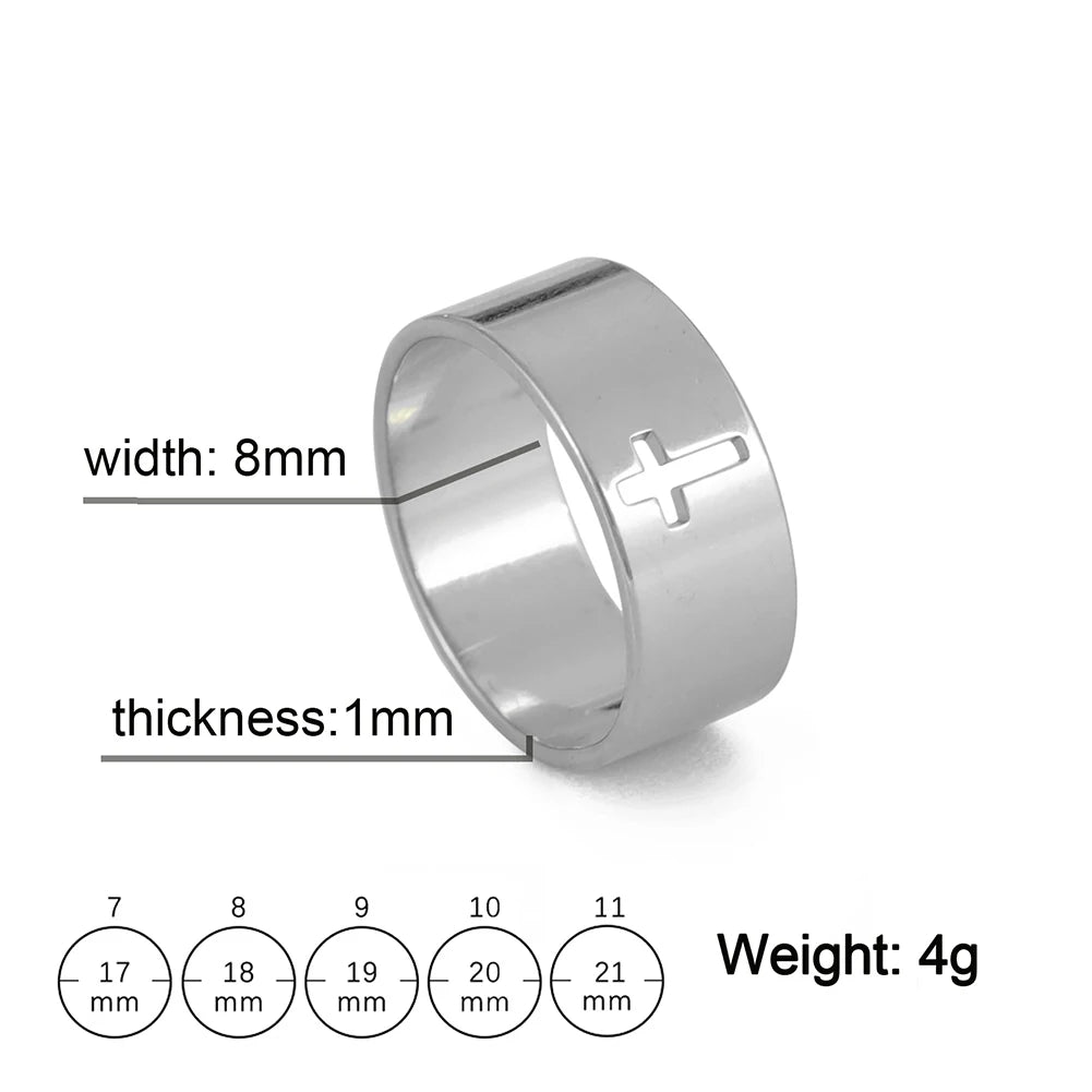 Stainless steel Gothic cross couple ring with punk style design, featuring dark accents and detailed cross motifs for a bold look