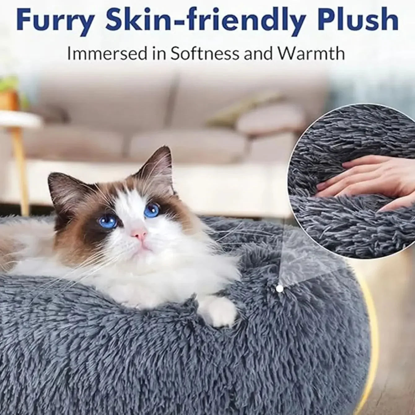 Soft, round plush dog bed by Showlu Fashion Store, warm and cozy pet house suitable for large dogs.