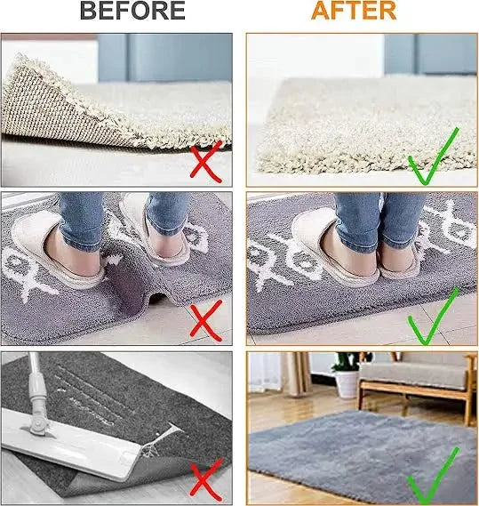 Showlu Smart General anti-slip rug grippers securing area rugs to prevent slipping and sliding on hardwood floors.