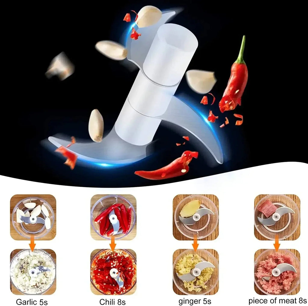 Showlu Smart General mini electric garlic grinder with stainless steel blades and compact design for easy garlic crushing.