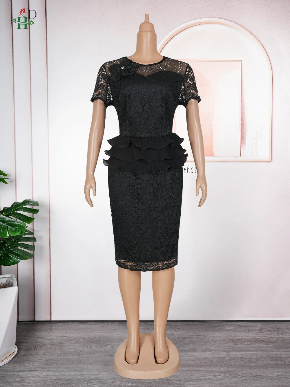 African women's dress by Showlu Fashion with summer Ankara fabric, casual falbala design, suitable for wedding, party, or office wear.