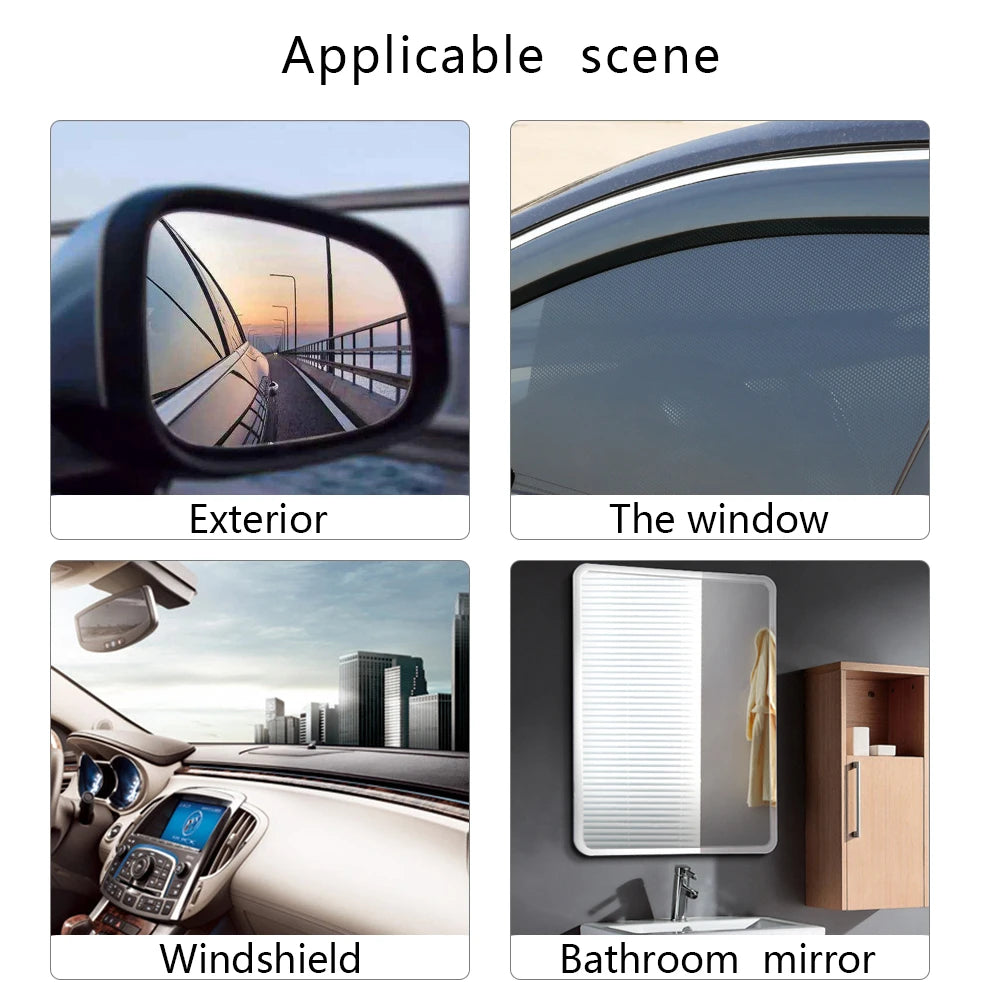 Showlu Smart General car rearview mirror anti-fog rainproof film set showing clear film sheets for fog and rain protection.